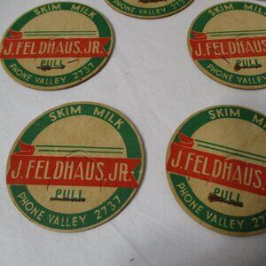Lot of 7 Vintage J Feldhaus Dairy Cardboard Bottle Caps Tops Lids Reading Ohio